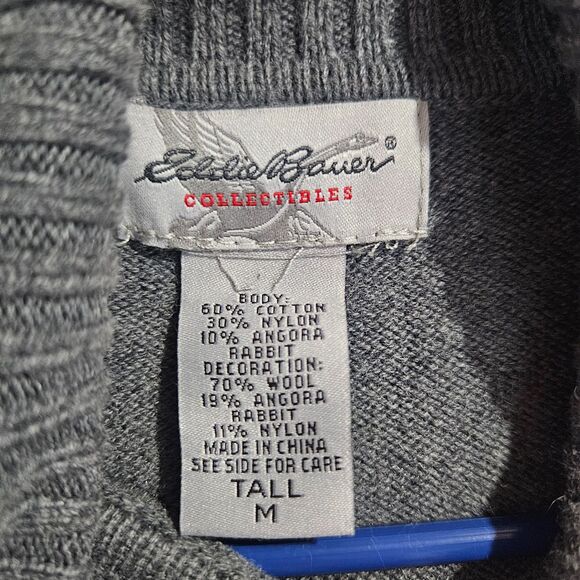 Eddie Bauer Tall Angora Blend Sweater Gray Snowflake Embroidered Sz Medium Tall - Picture 2 of 7